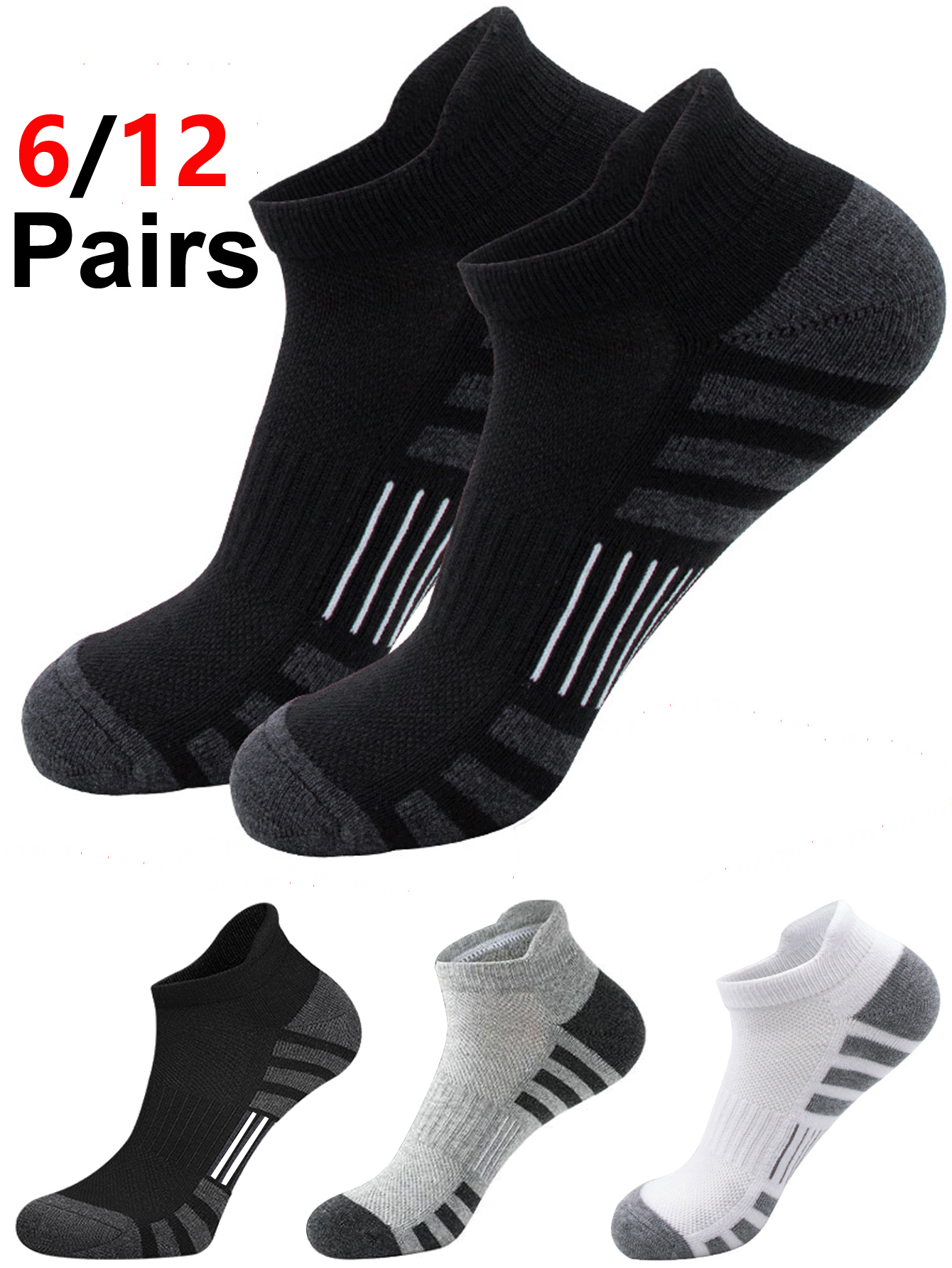 Athletic Sock Cushion - 6/12 Pairs Cushioned Breathable Ankle Athletic
