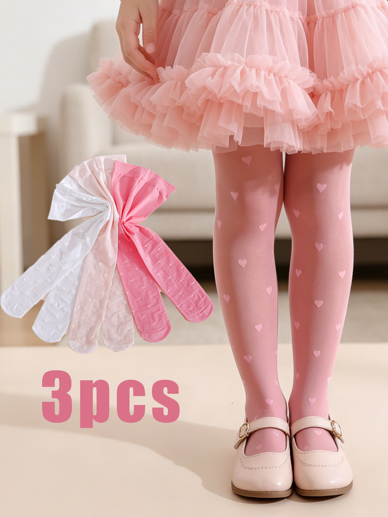 3Pcs Girls Heart Print Tights  – Tights Pantyhose Sheer Bewertung und Preis
