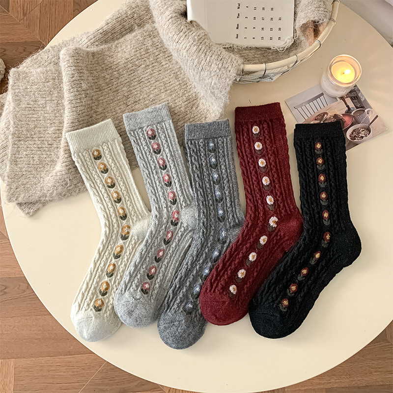 Korean Sweet Floral Wool Mid-C – Boot Sock Slouchy Bewertung und Preis