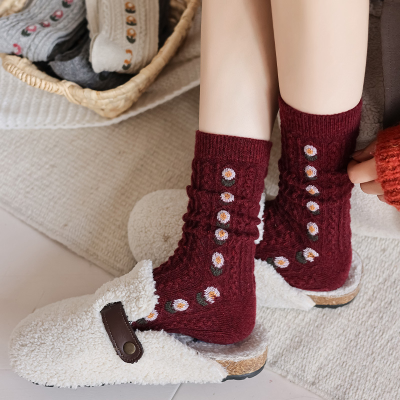 Korean Sweet Floral Wool Mid-C – Boot Sock Slouchy Bewertung und Preis